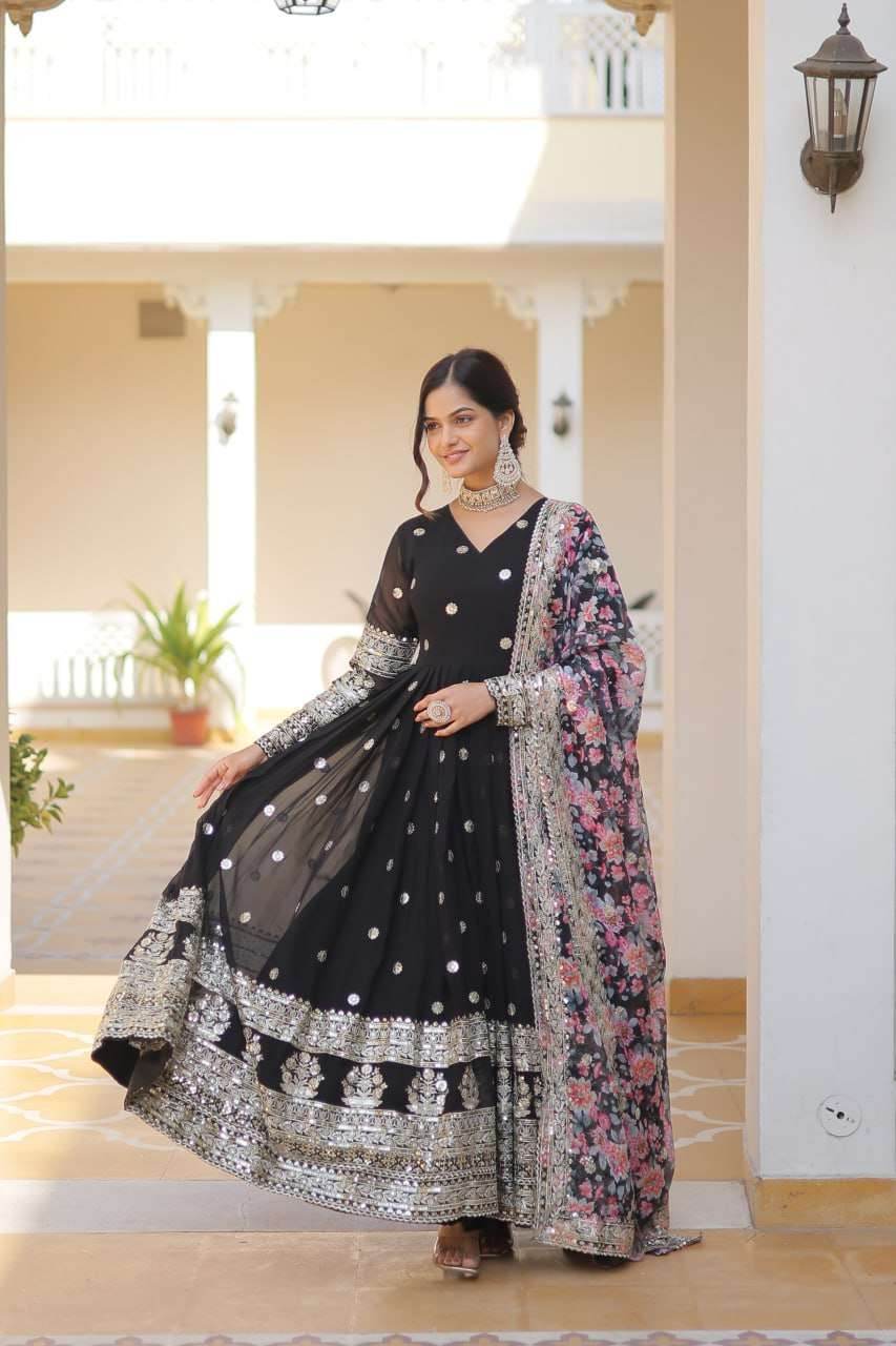 FAUX GEORGETTE EMBROIDERY ANARKALI LONG GOWN - MYLUXURY LANE ENTERPRISE